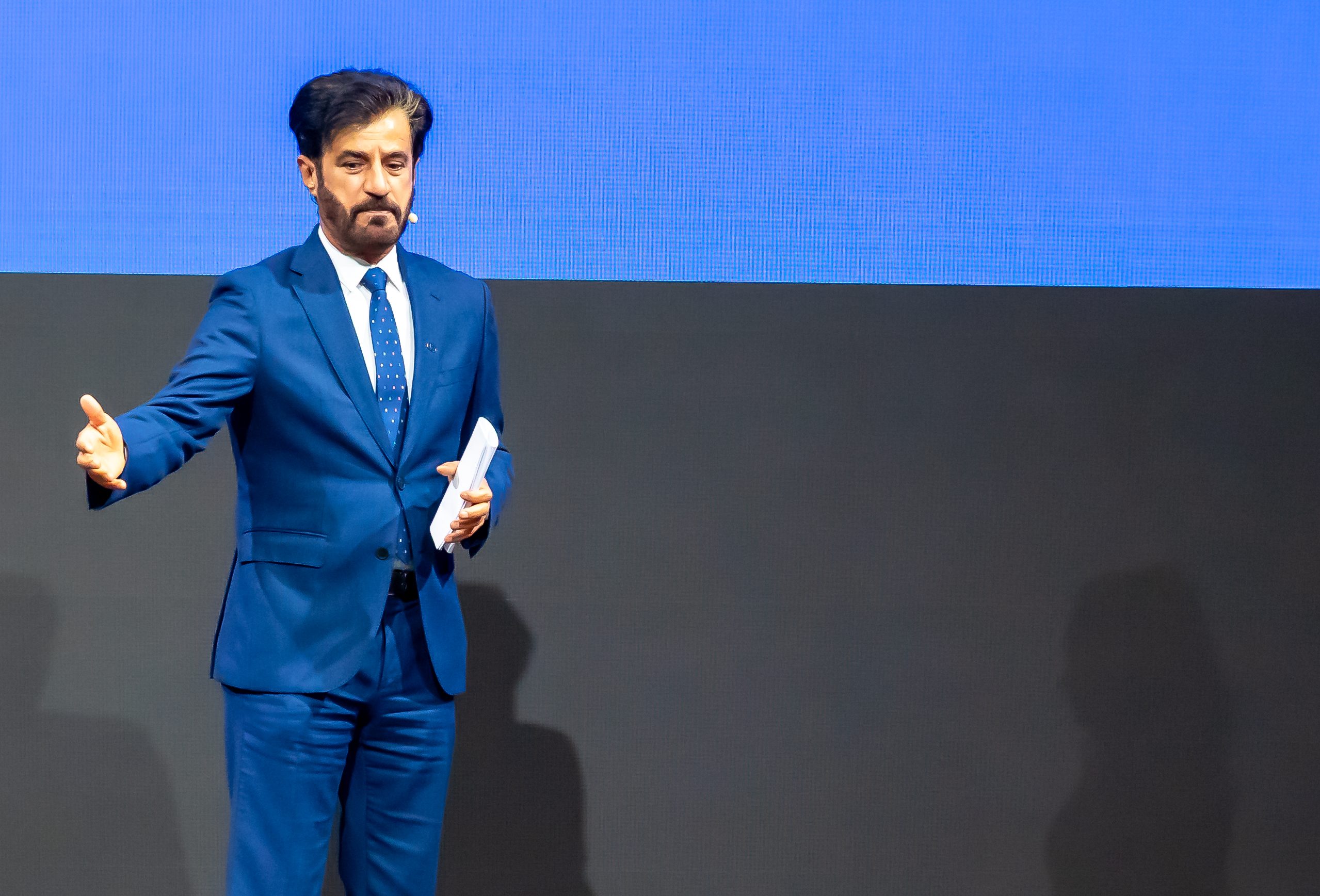 Alexandra Legouix interviewing FIA president MOhammed bin Sulayem at Geneva International Motor Show 2024
